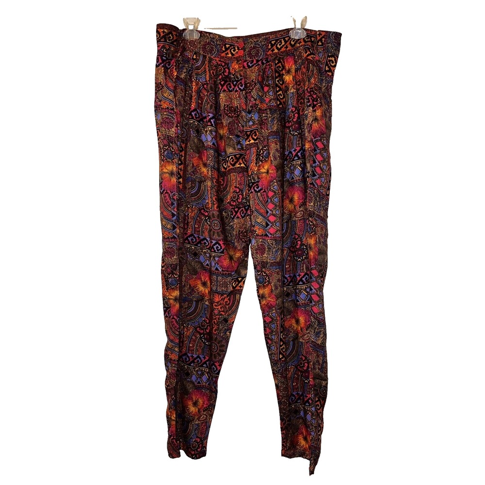 Merchant Pants Womens High Waisted Tapered Pull-ons Eclectic Mixed Floral Sz XL